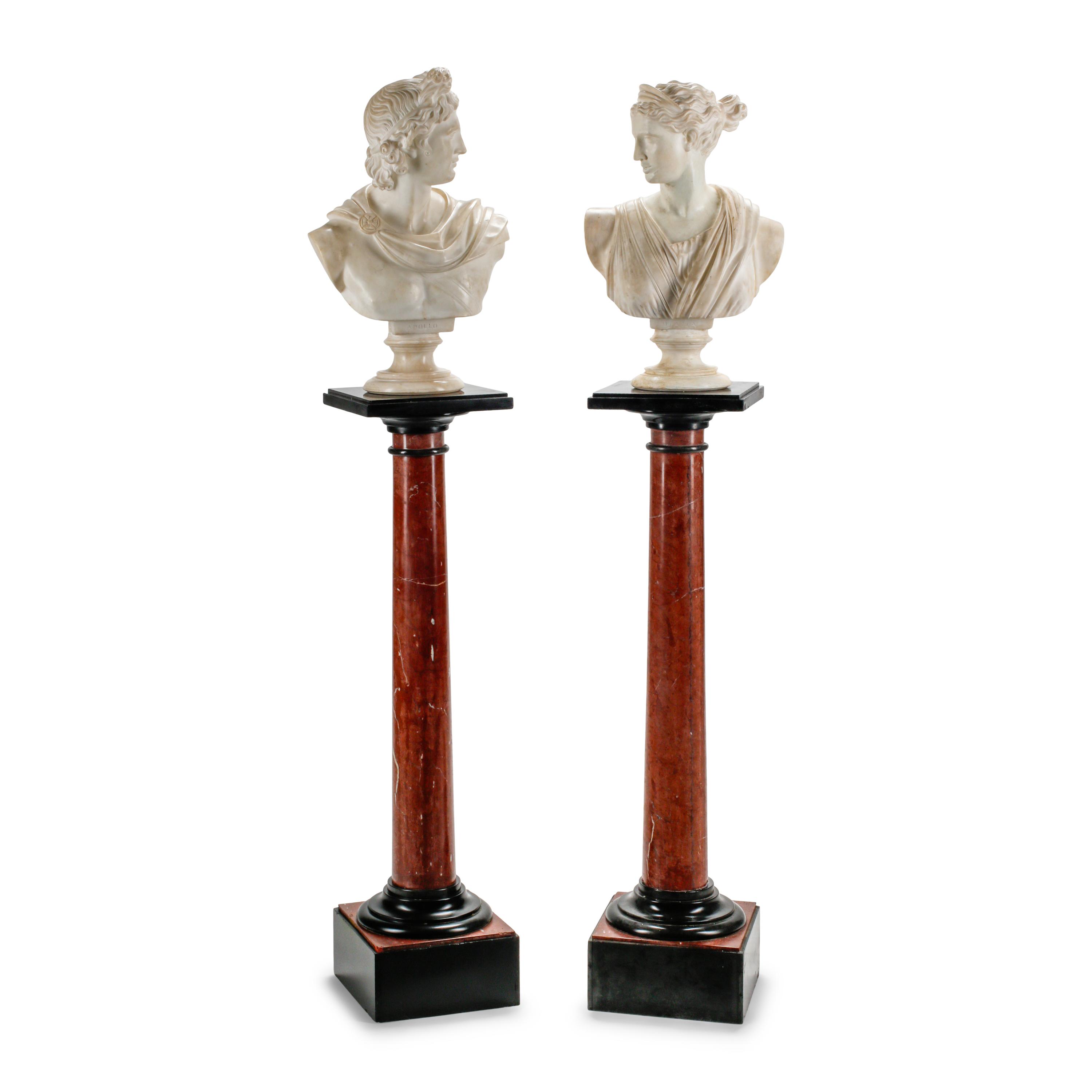 A Pair of Italian Alabaster Busts of Apollo and Diana