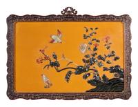 A Chinese Hardstone Embellished Yellow Lacquered Hanging Wall Panel