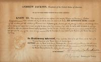 JACKSON, Andrew (1767-1845). Document signed ("Andrew Jackson"), as President of the United States. Washington, D.C., 19 March 1830.