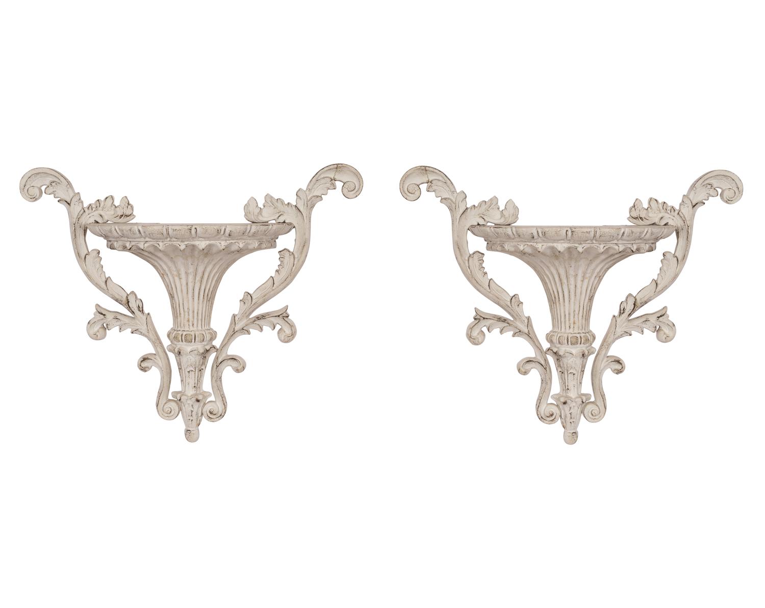 A Pair of Georgian Style White Painted Wall Brackets