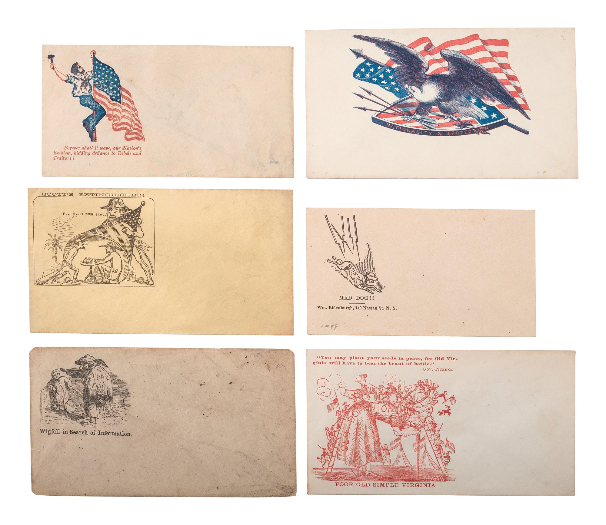 [CIVIL WAR]. Civil War-period patriotic covers, incl. northern and southern examples.