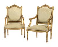 A Pair of Louis XVI-style Carved and Gilt Fauteuils