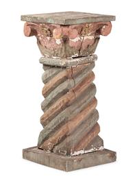 A Primitive Painted Wood Spiral-Twist Carved Pedestal