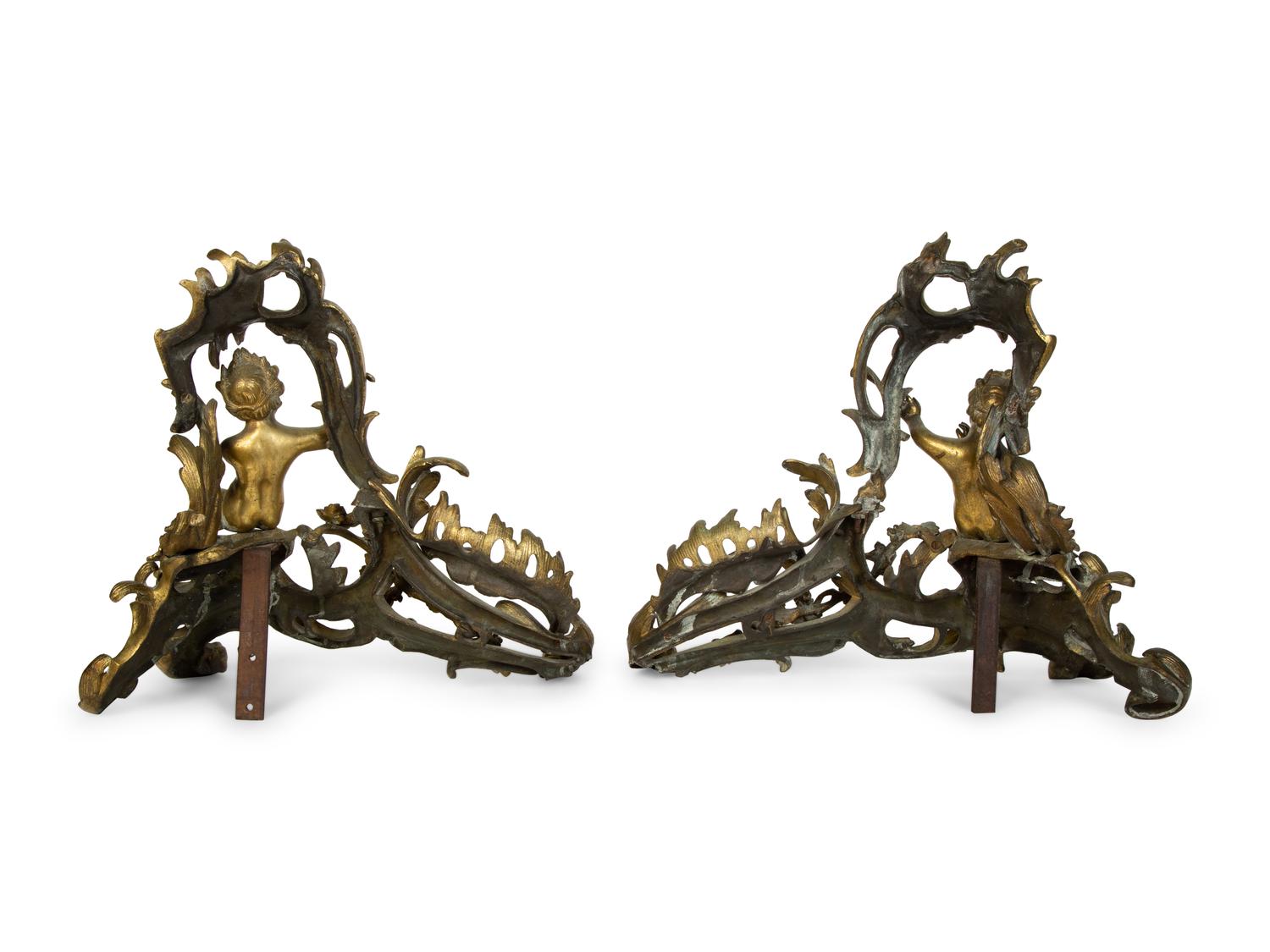 A Pair of Louis XV Style Gilt Bronze Chenets