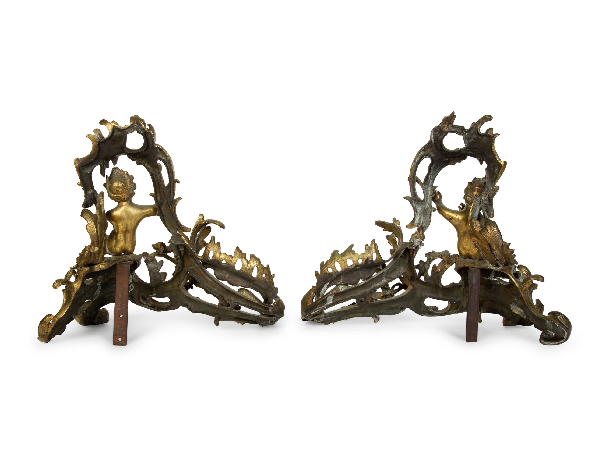 A Pair of Louis XV Style Gilt Bronze Chenets