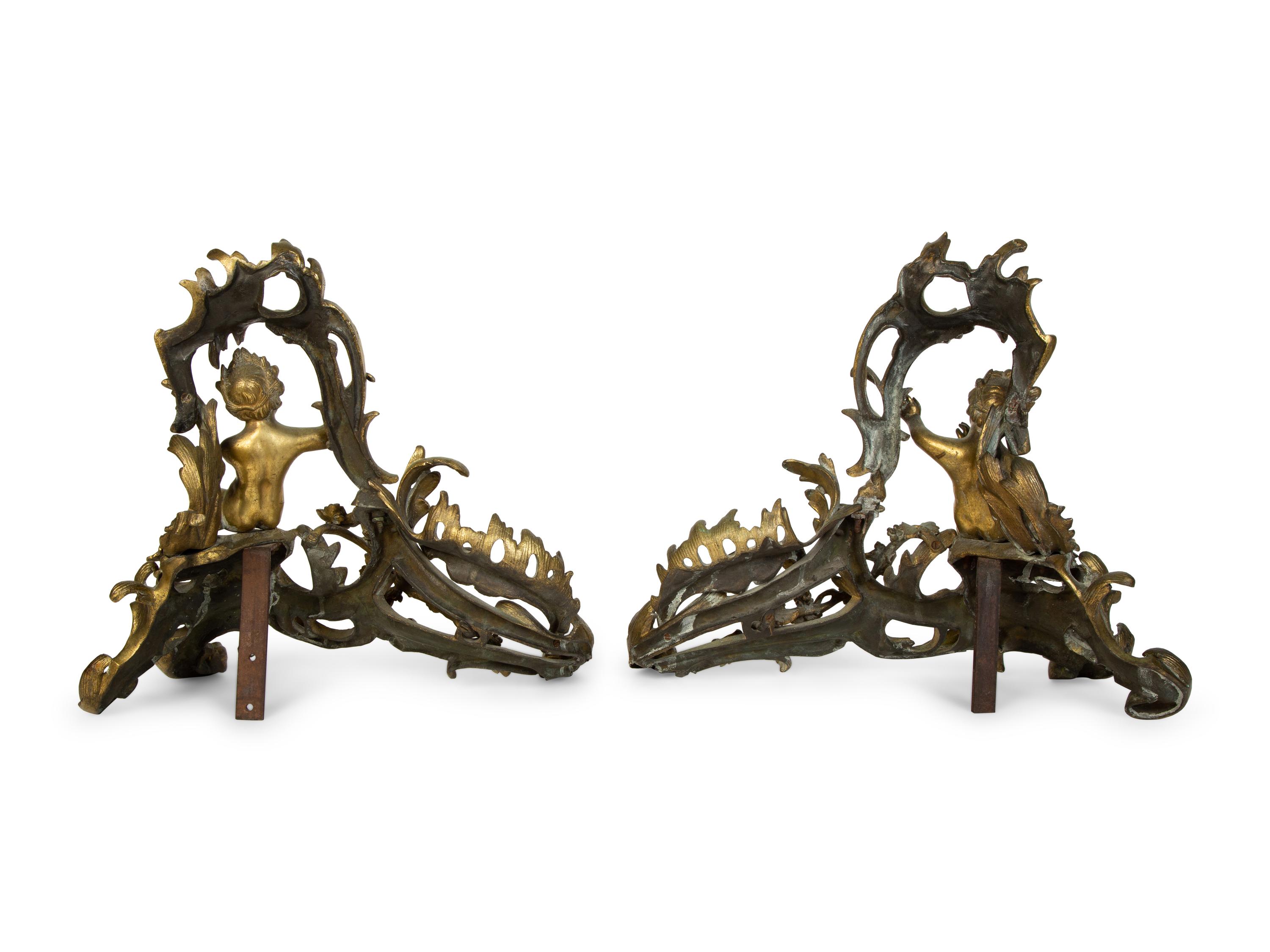 A Pair of Louis XV Style Gilt Bronze Chenets