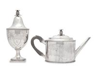 A Federal Silver Teapot and Covered Sugar Urn, Daniel Van Voorhis (1751-1824) & Garret Schanck (1768-1795), New York, NY, 1791-1793