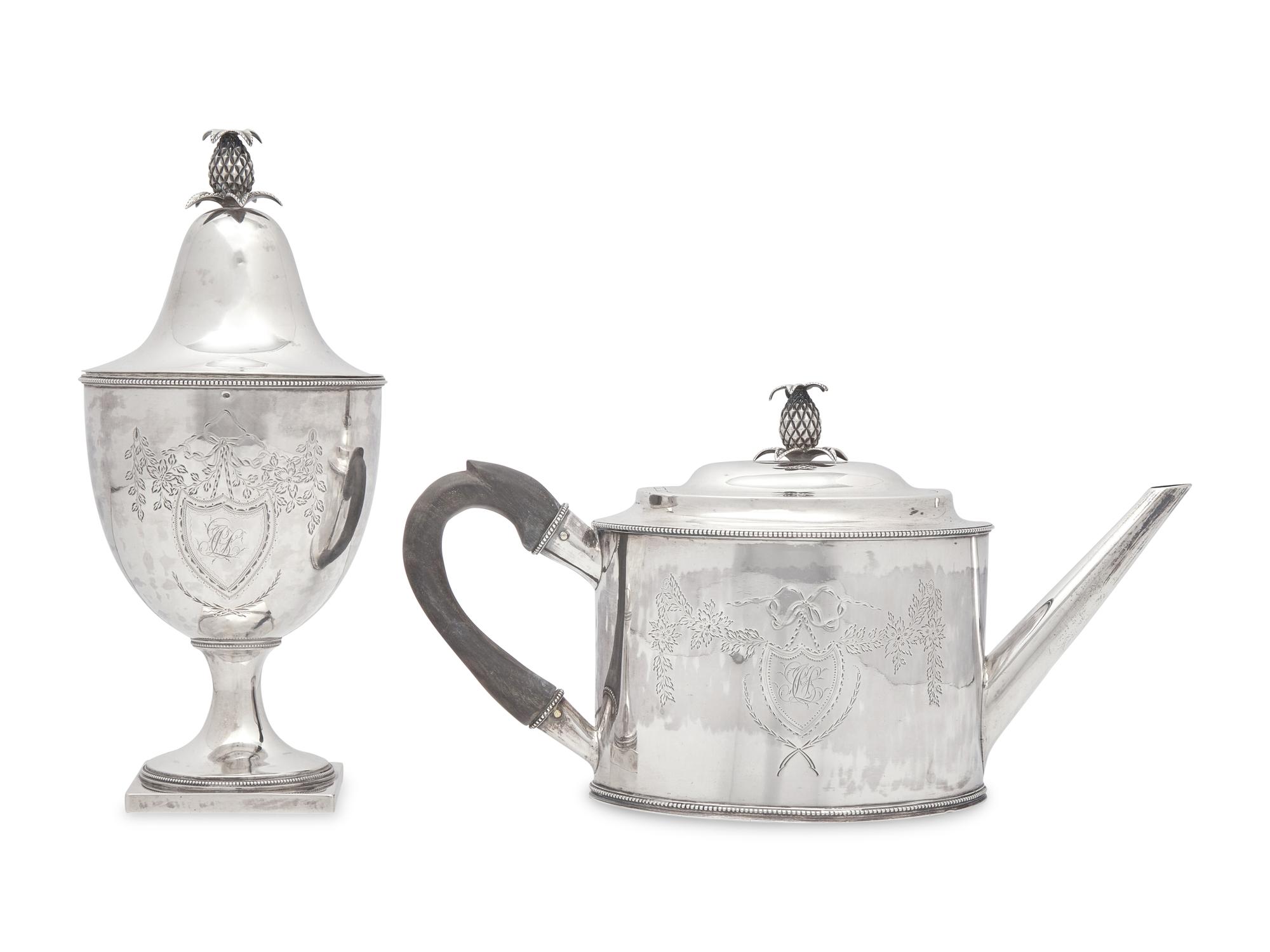 A Federal Silver Teapot and Covered Sugar Urn, Daniel Van Voorhis (1751-1824) & Garret Schanck (1768-1795), New York, NY, 1791-1793