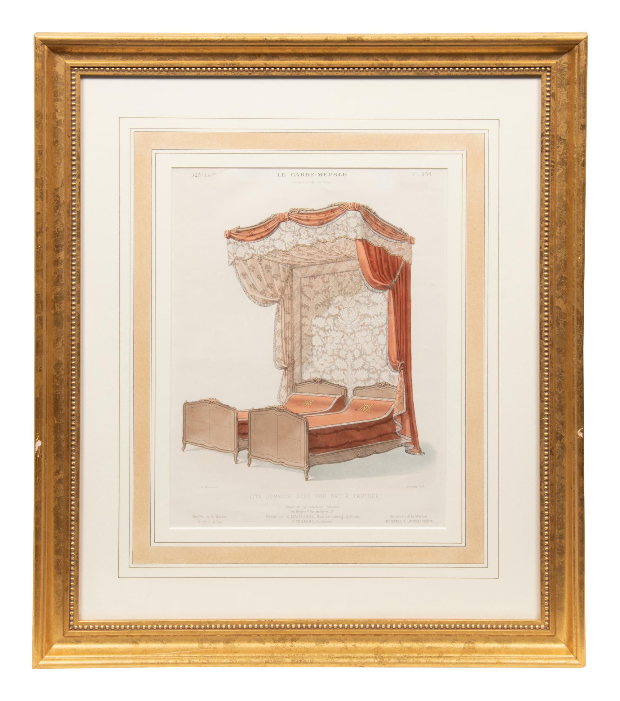 A Set of Eleven Giltwood-Framed French Colored Furniture Engravings