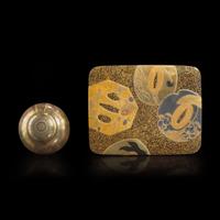 A small Japanese lacquer urn-form sectional box and a box decorated with tsuba 日本漆盒两件 Meiji to Taisho period ?????