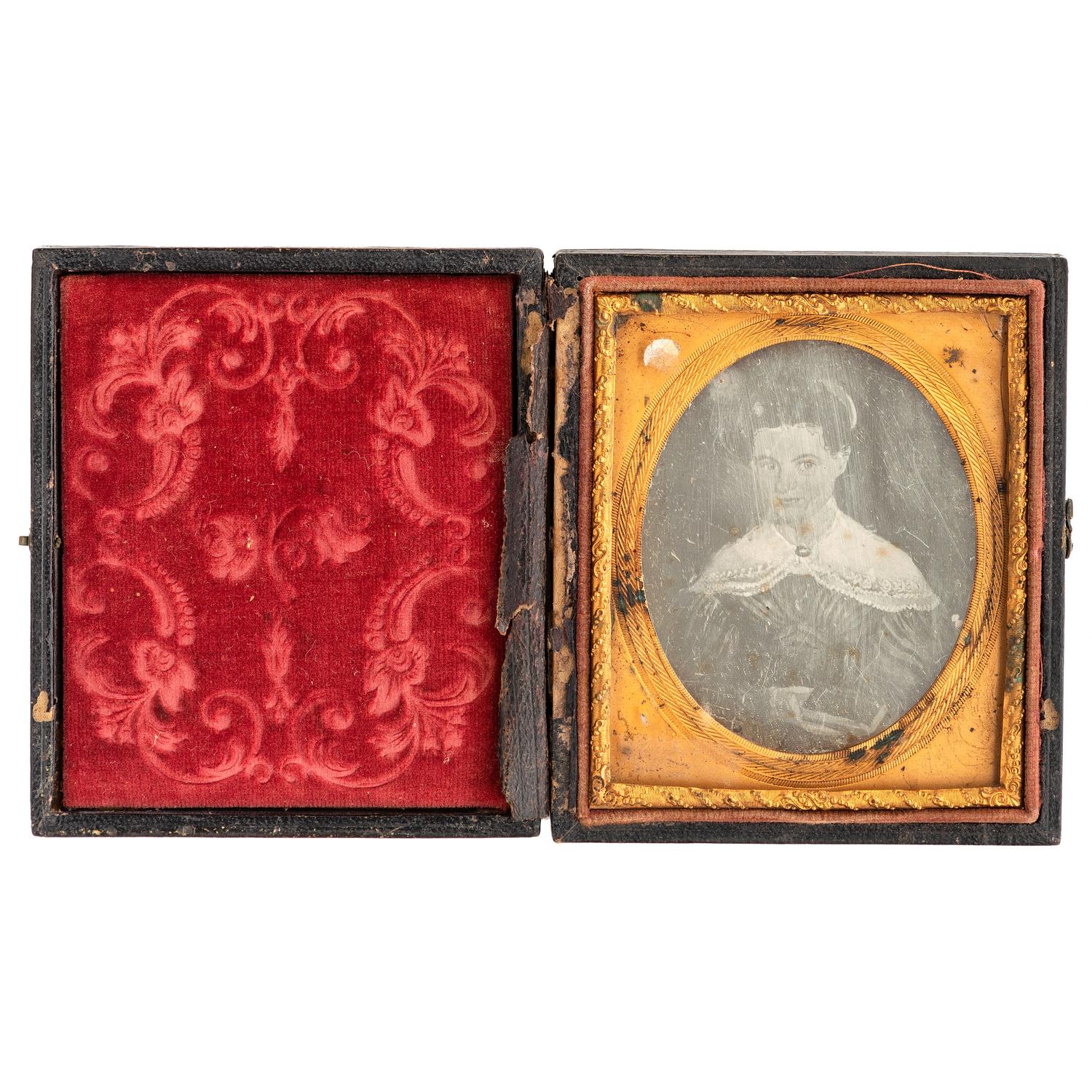 [EARLY PHOTOGRAPHY - PORTRAITURE]. A group of 9 daguerreotypes of folk art portraits featuring women, including: