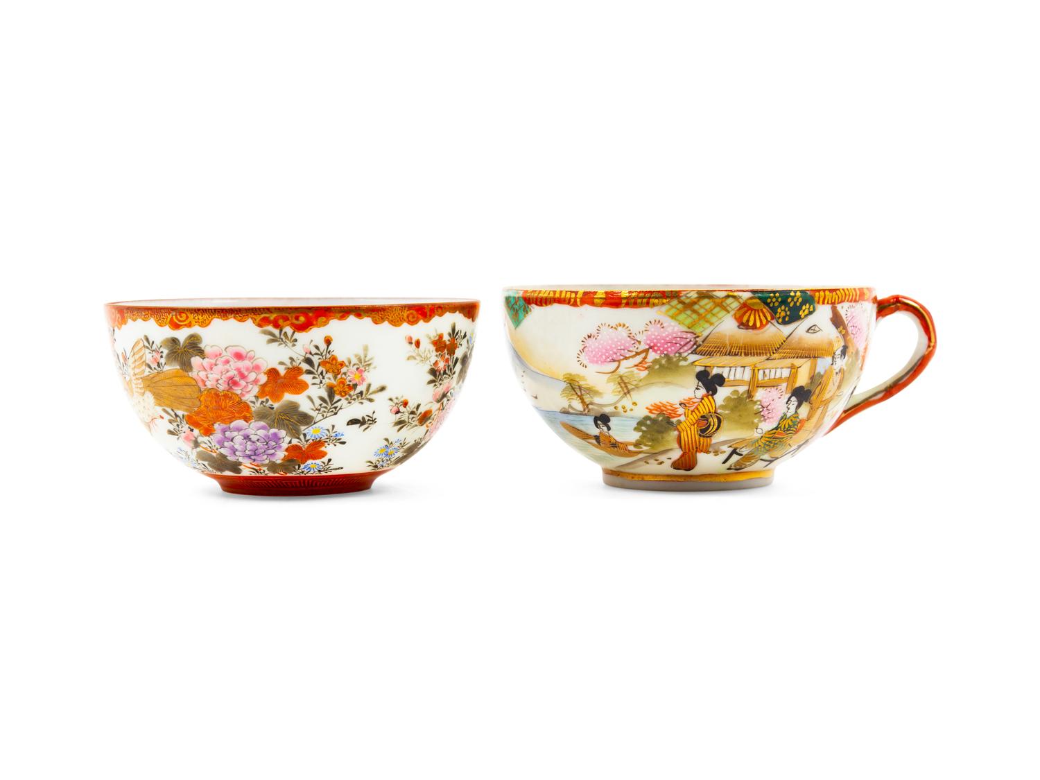 Three Japanese Kutani Porcelain Articles
