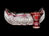 A Purple-Flashed Cut-Glass Bowl and a Ruby-Flashed and Engraved Glass Vase