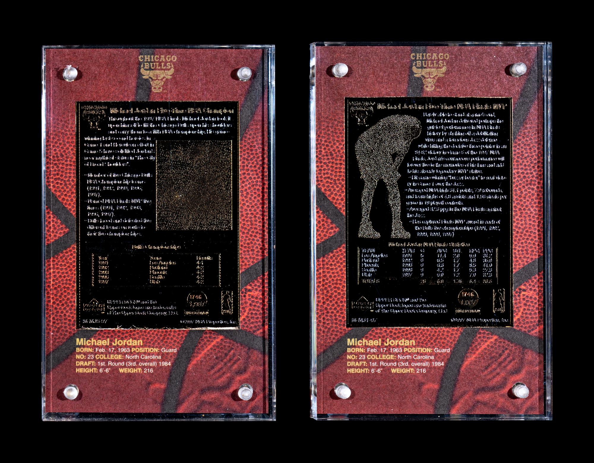 A Group of Three 1997 Upper Deck Limited Edition Michael Jordan 24k Gold Nickel Silver Cards,
