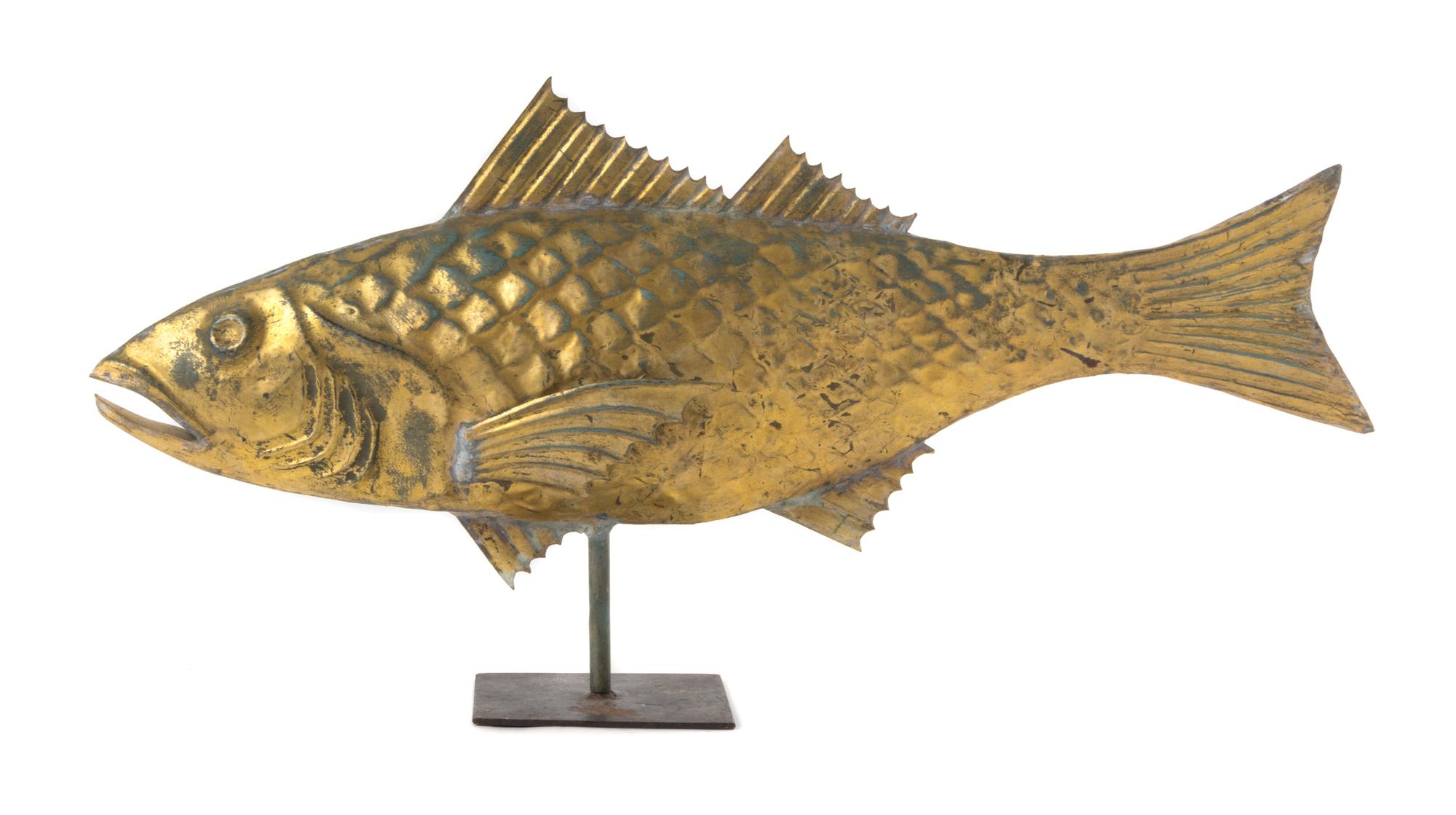 A Gilt Copper Fish Weathervane Height 12 3/4 x width 25 1/2 inches. — LATE 19TH CENTURY