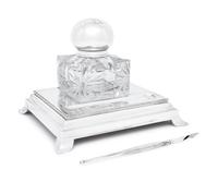 A Russian Silver Mounted Cut Glass Inkwell and Stand