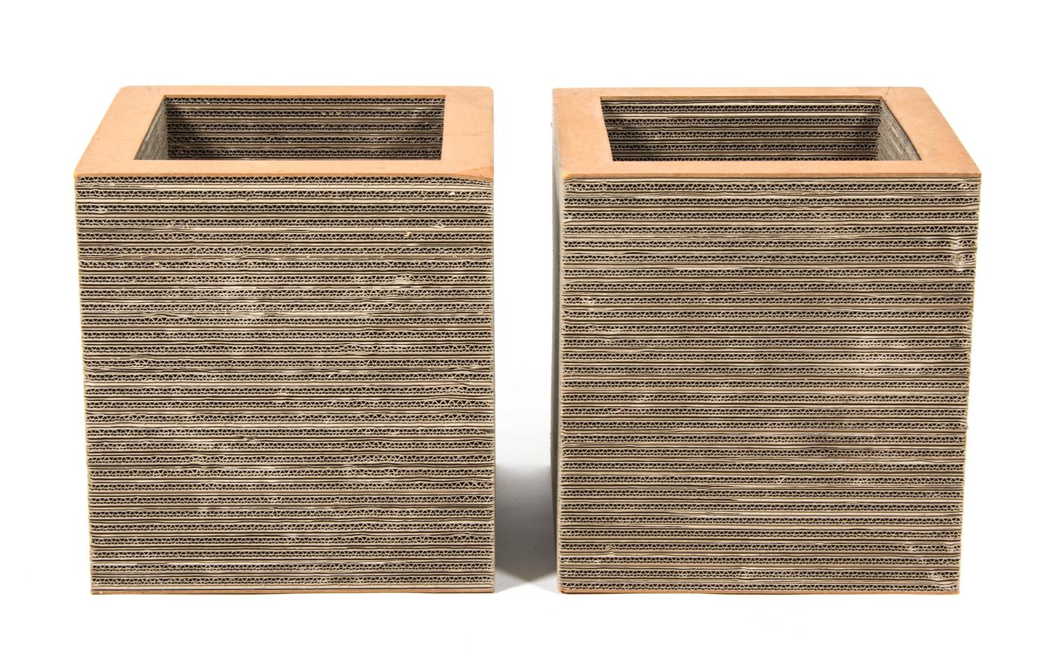 Two Frank Gehry Corrugated Cardboard Cubes Height 16 1/2 x width 15 1/2 x depth 15 1/2 inches. — FOR VITRA