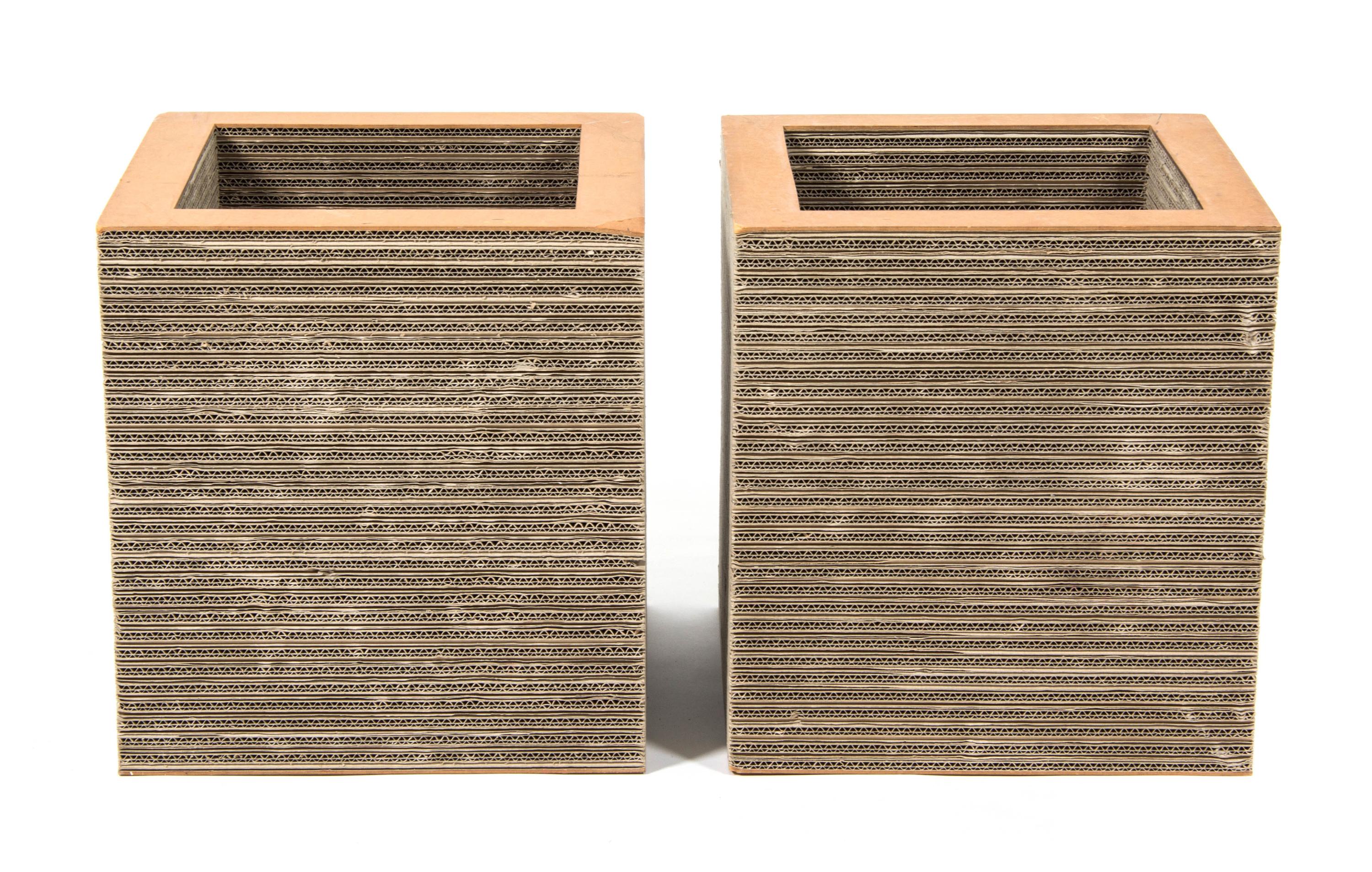 Two Frank Gehry Corrugated Cardboard Cubes Height 16 1/2 x width 15 1/2 x depth 15 1/2 inches. — FOR VITRA