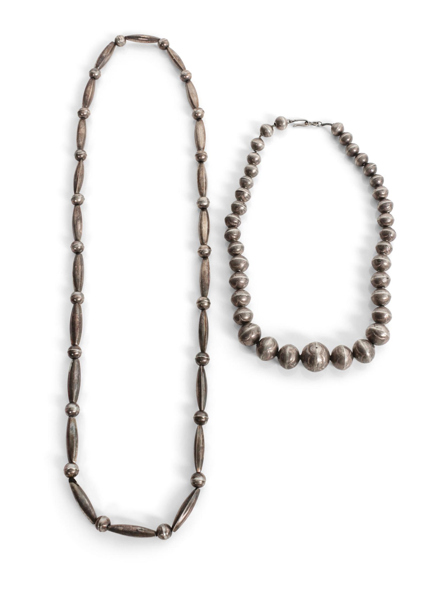 Four Navajo Silver Bead Necklaces Longest 32 1/2 inches.