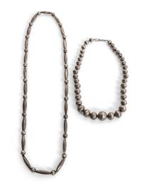 Four Navajo Silver Bead Necklaces Longest 32 1/2 inches.