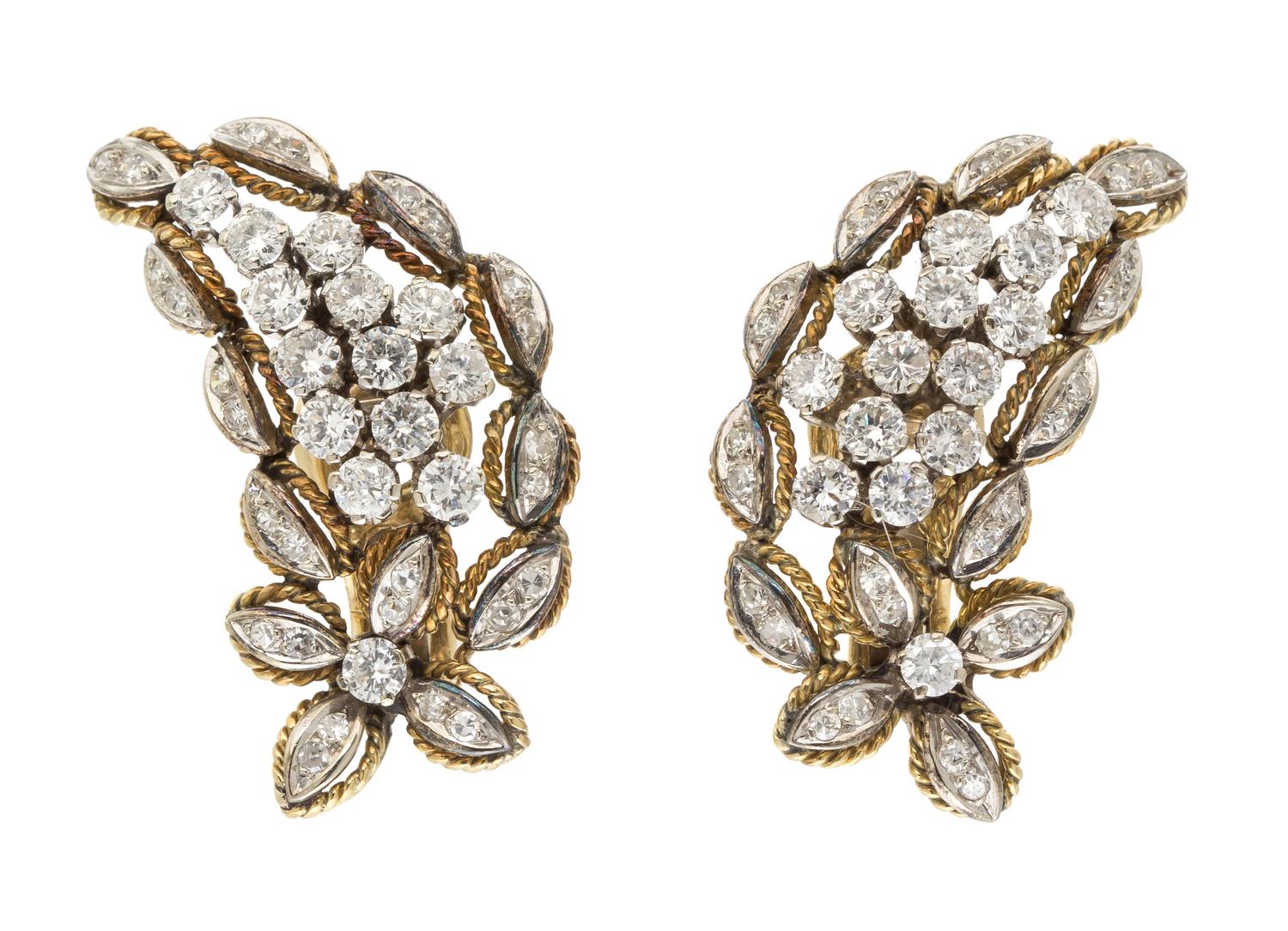 A Pair of Gold and Diamond Spray Earclips, Circa 1960, 11.40 dwts.