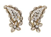 A Pair of Gold and Diamond Spray Earclips, Circa 1960, 11.40 dwts.