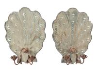 A Pair of Italian Mirrored and Wrought Iron Two-Light Sconces