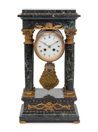 An Empire Style Gilt Bronze Mounted Marble Portico Clock