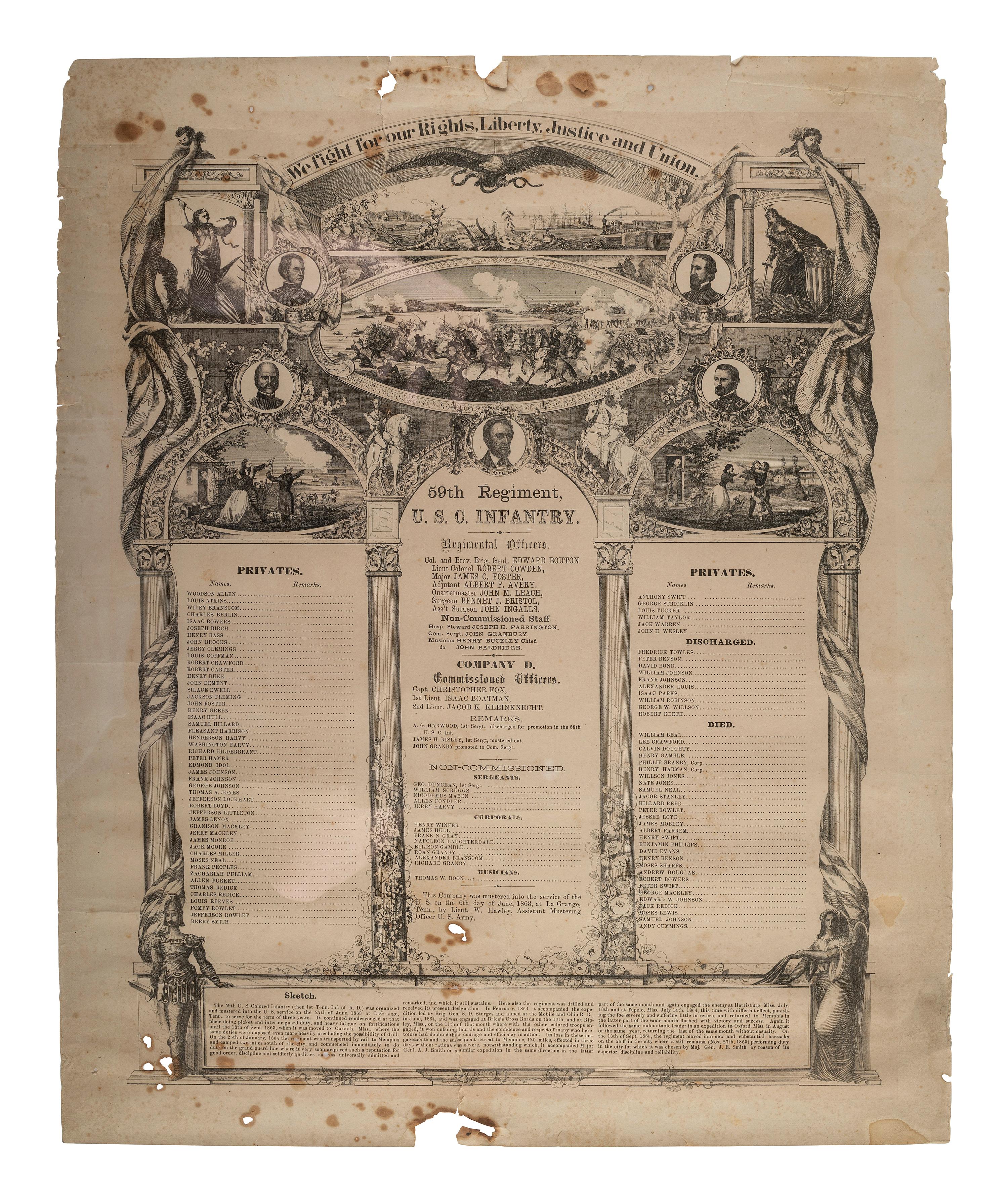 [CIVIL WAR]. A group of documents related to Major James C. Foster, 59th United States Colored Troops, including: