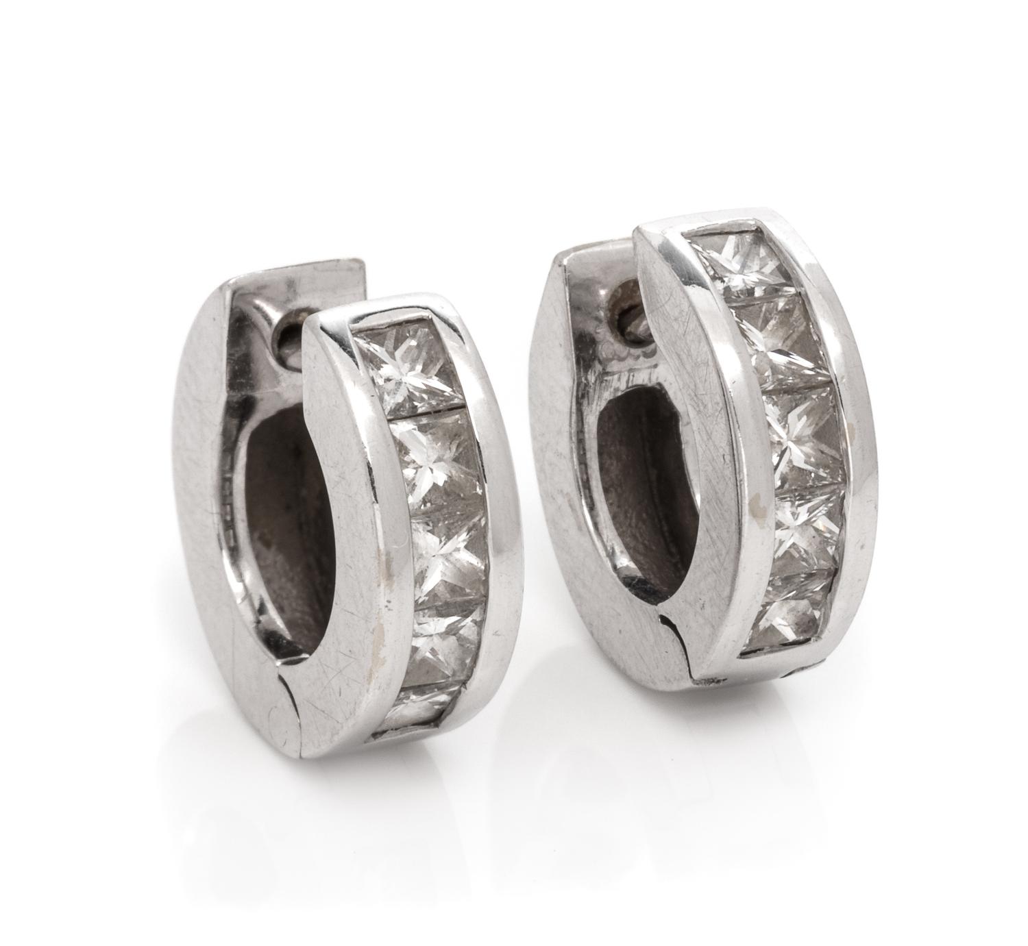 A Pair of White Gold and Diamond Hoop Earrings,