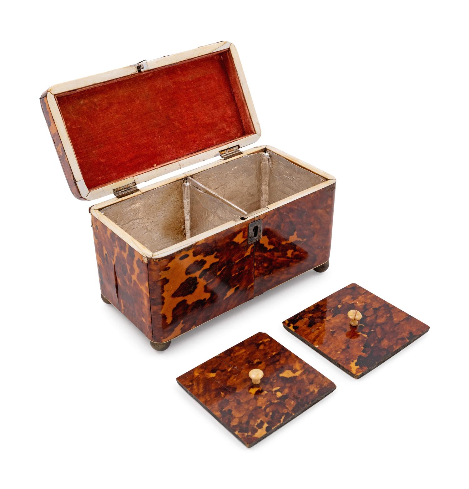A Regency Tortoise Shell Veneered Tea Caddy