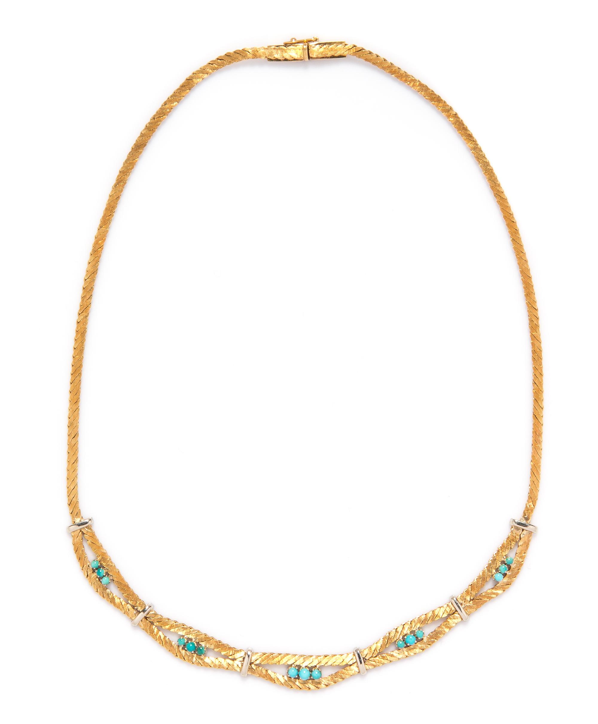 An 18 Karat Yellow Gold and Turquoise Necklace, Italian, 20.20 dwts.