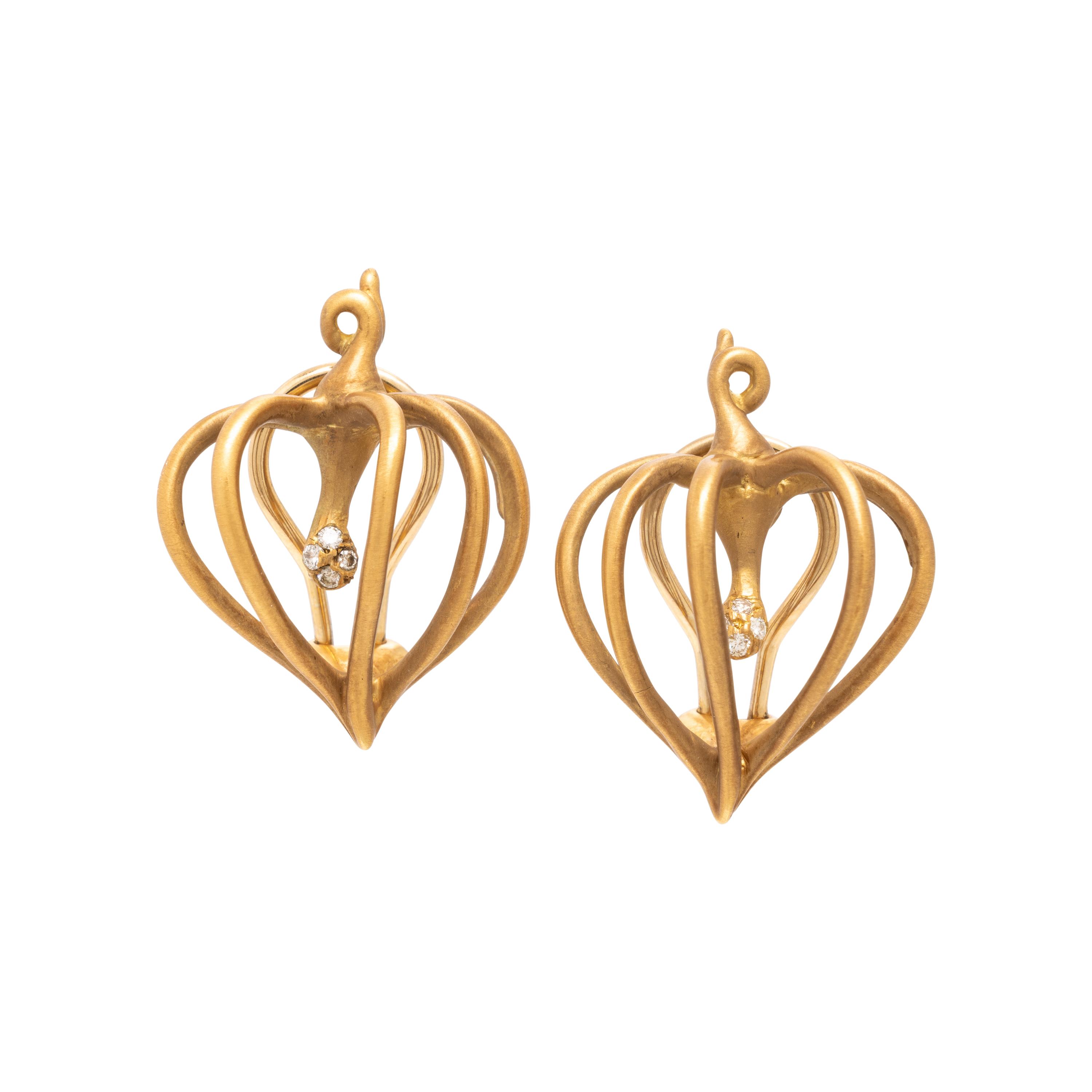 Angela Cummings, Yellow Gold and Diamond Cagework Earrings