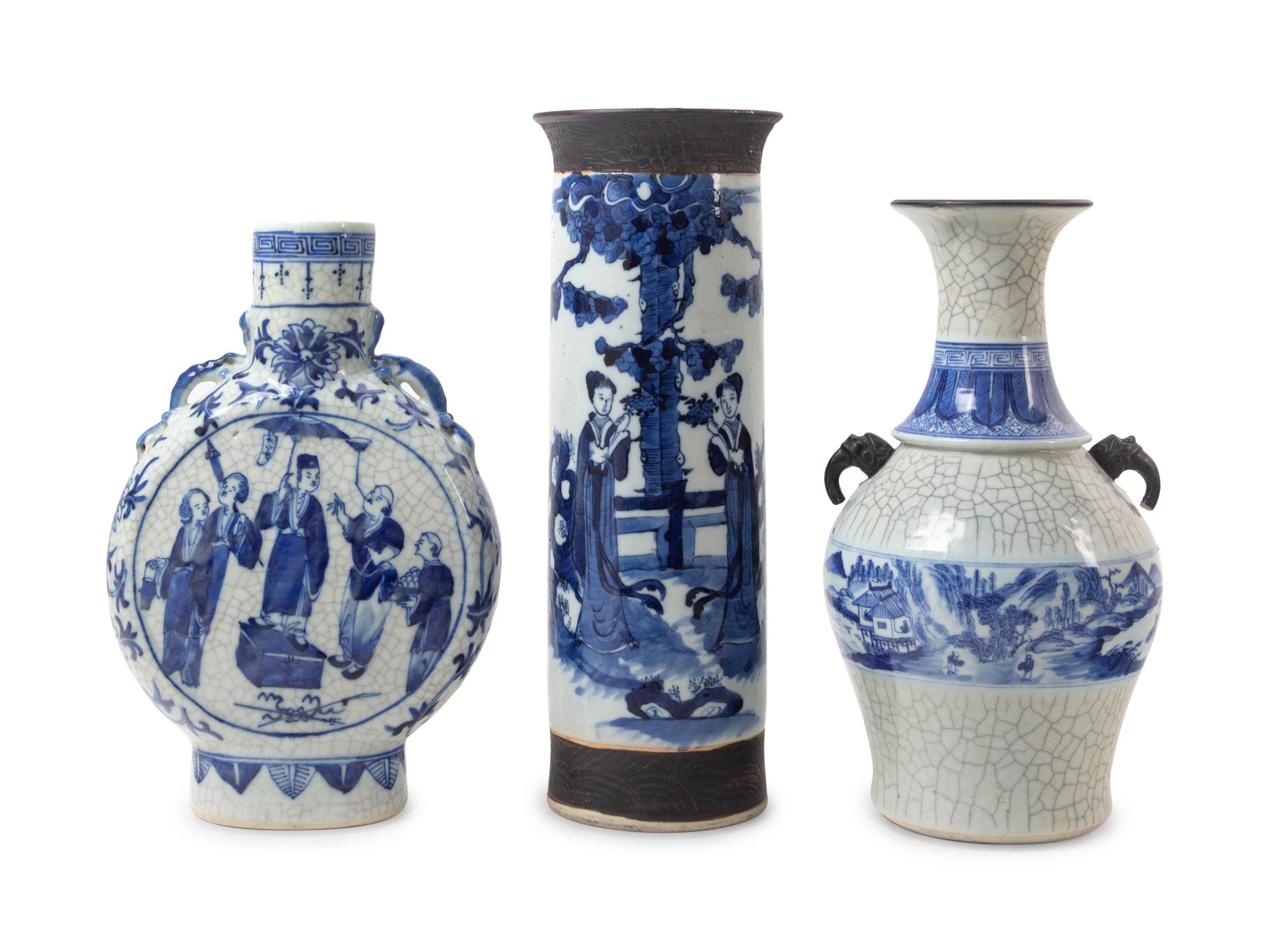 Three Chinese Blue and White Porcelain Vases