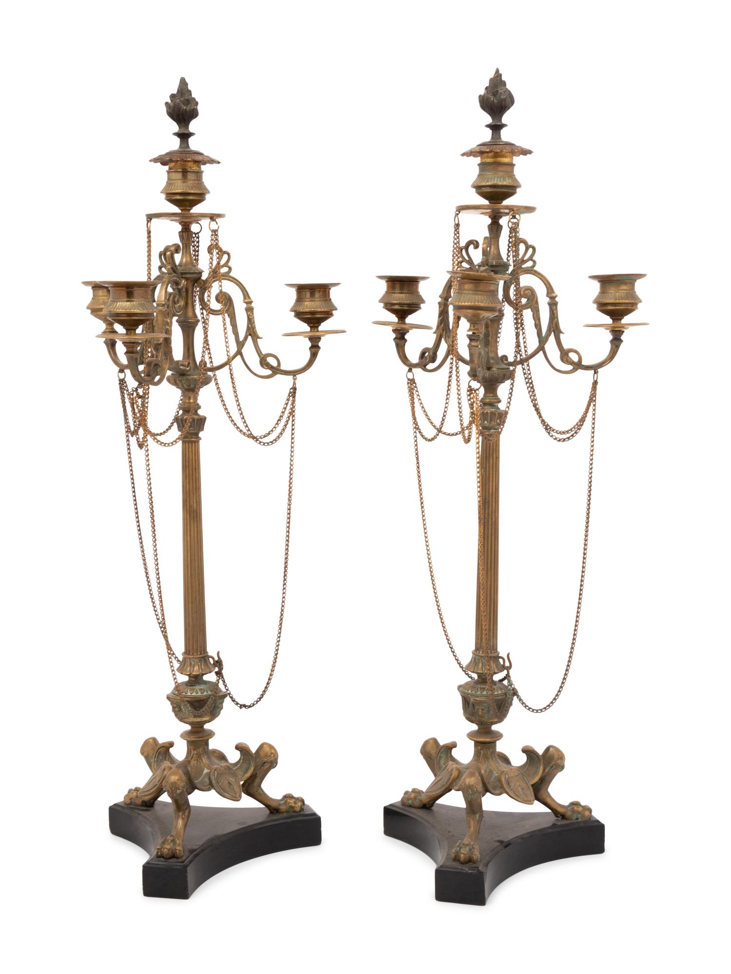A Pair of Neoclassical Gilt Bronze Four-Light Candelabra