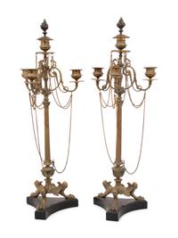 A Pair of Neoclassical Gilt Bronze Four-Light Candelabra