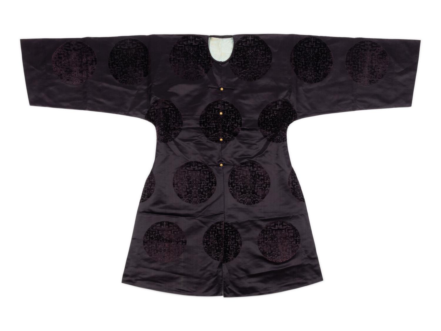 An Aubergine Silk and Cut Velvet Informal Surcoat