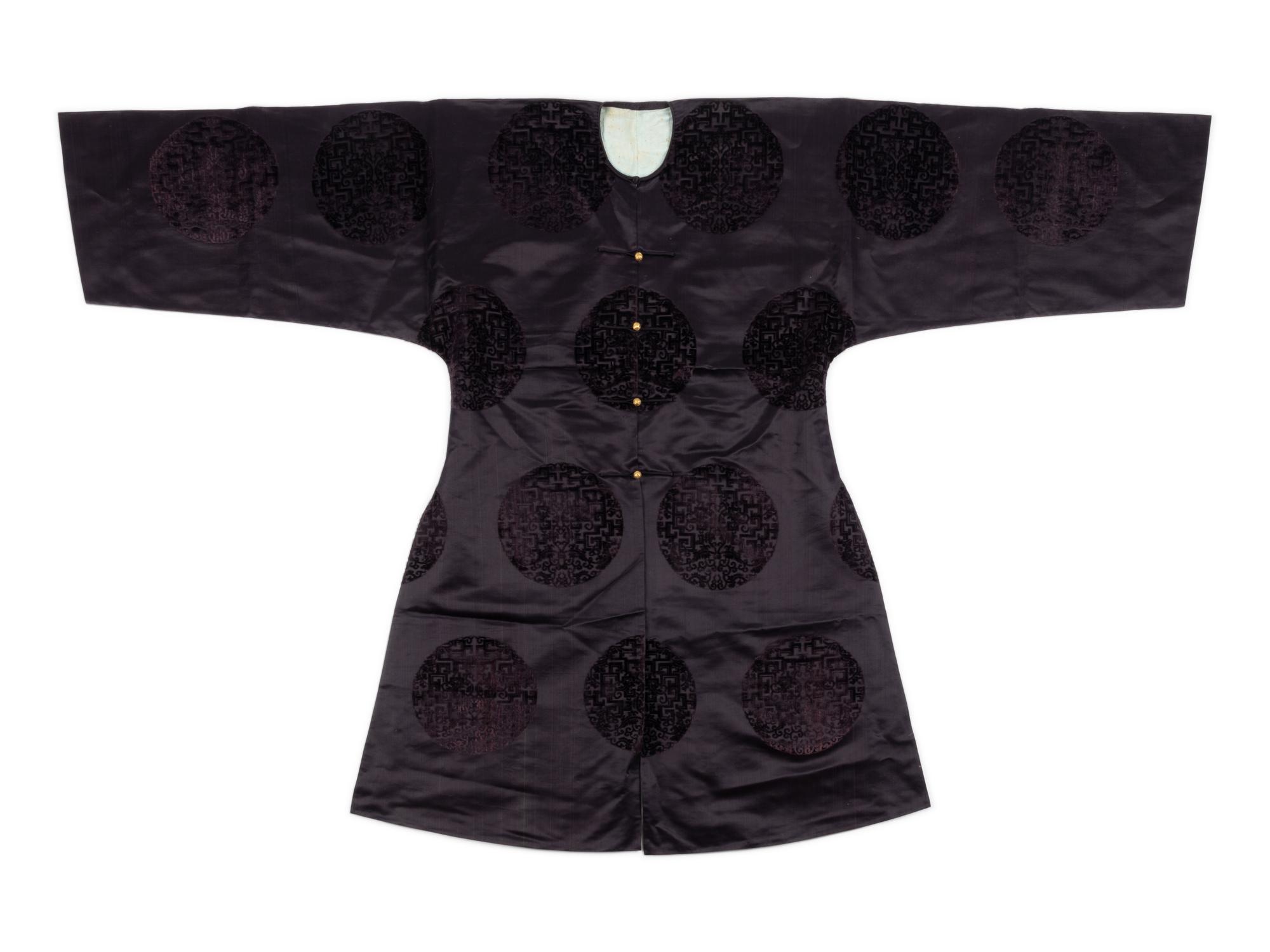 An Aubergine Silk and Cut Velvet Informal Surcoat