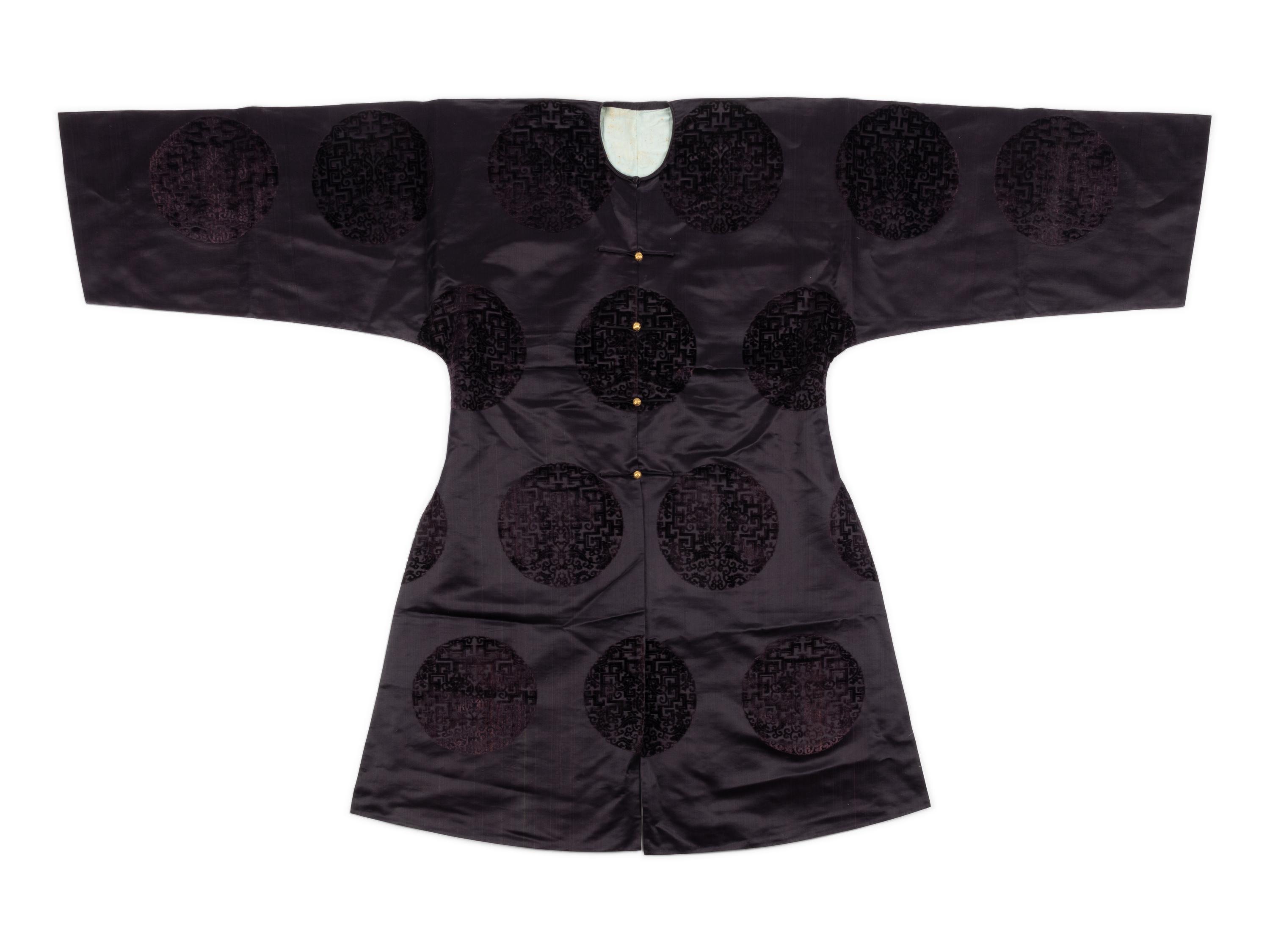 An Aubergine Silk and Cut Velvet Informal Surcoat