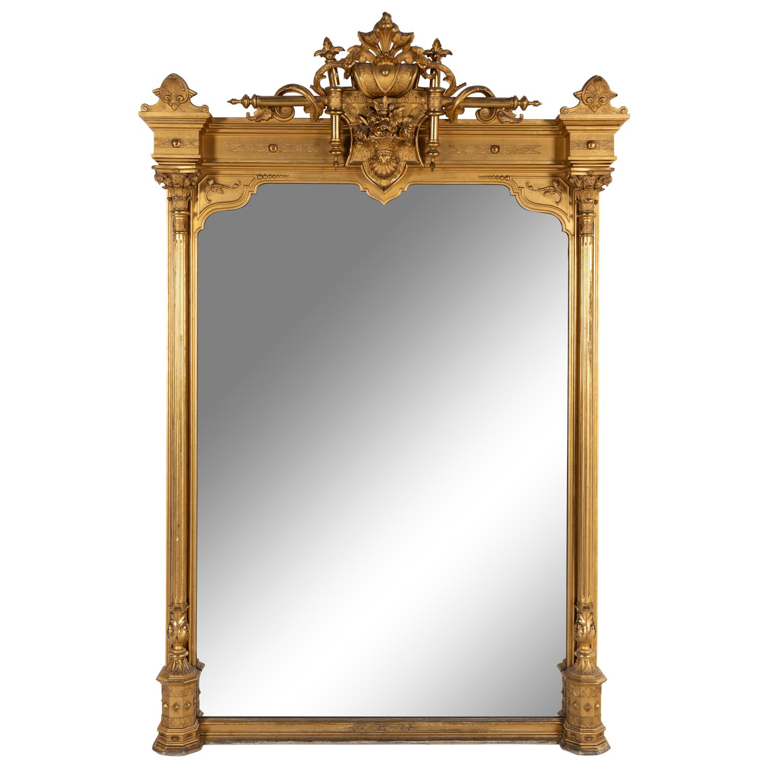 A Napoleon III Giltwood Overmantel Mirror