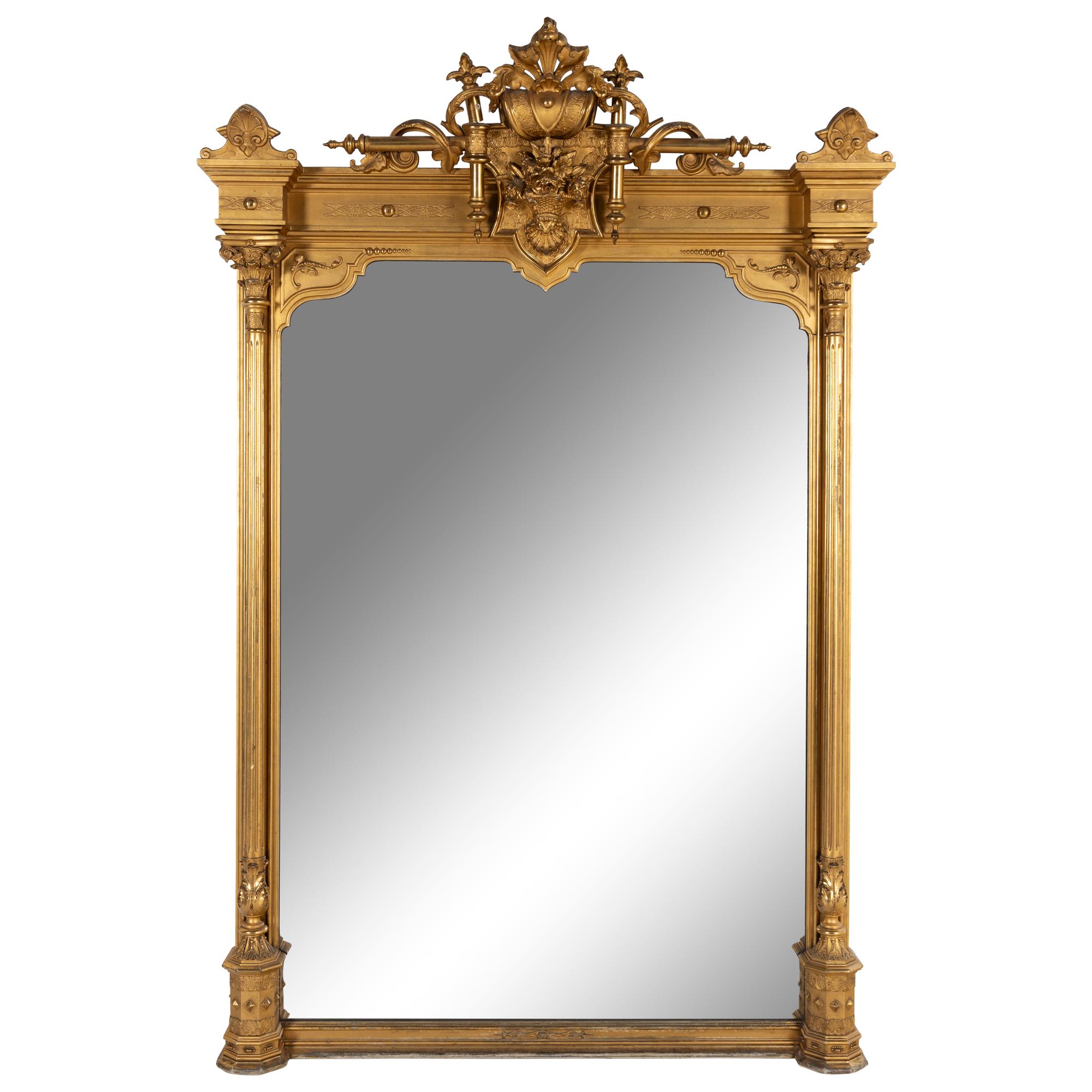 A Napoleon III Giltwood Overmantel Mirror