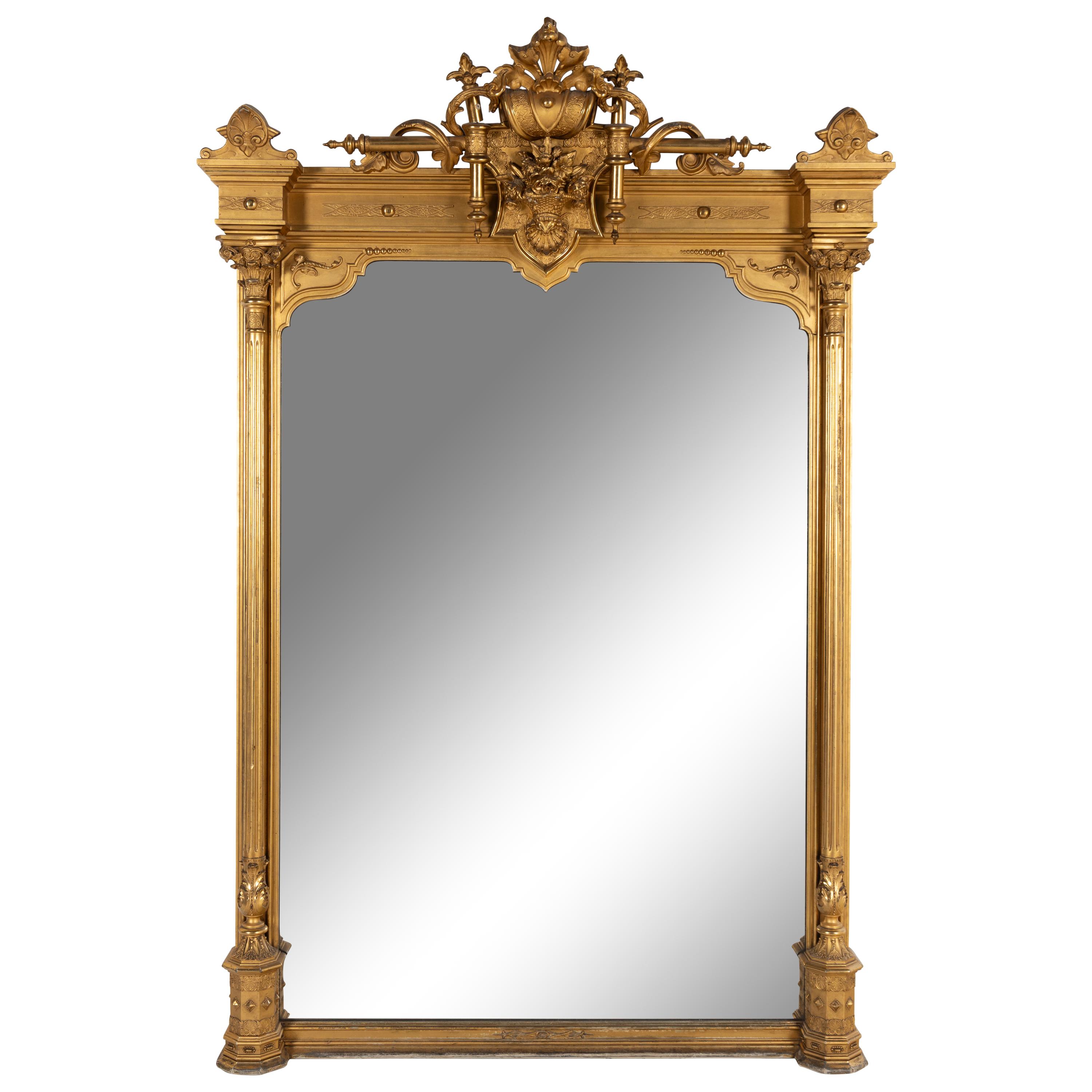 A Napoleon III Giltwood Overmantel Mirror