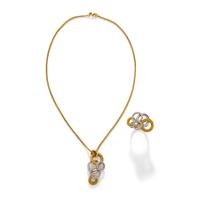 BICOLOR GOLD AND DIAMOND RING AND NECKLACE