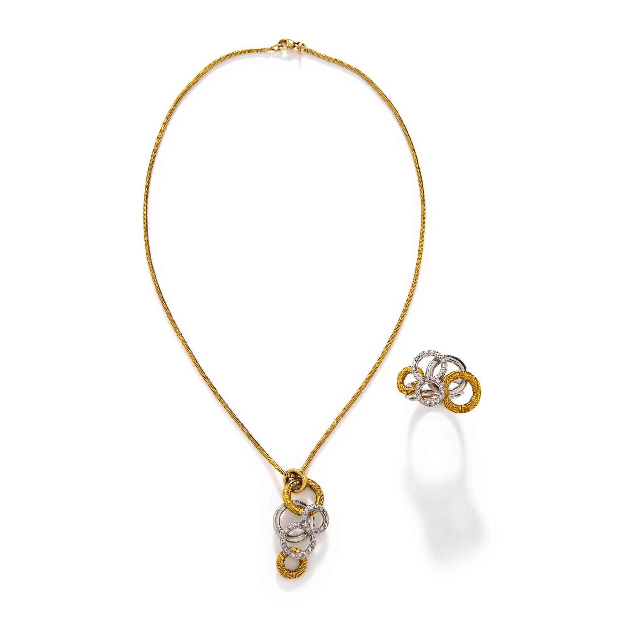BICOLOR GOLD AND DIAMOND RING AND NECKLACE