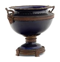 A French Gilt Metal Mounted Cobalt Earthenware Centerpiece