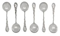 A Set of Eight American Silver Bouillon Spoons, William B. Durgin Co., Concord, NH., Circa 1895, engraved with initial B and dates 1871