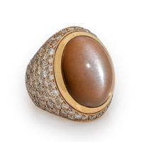 Sillam, Brown Moonstone, Colored Diamond, and Rose Gold Ring