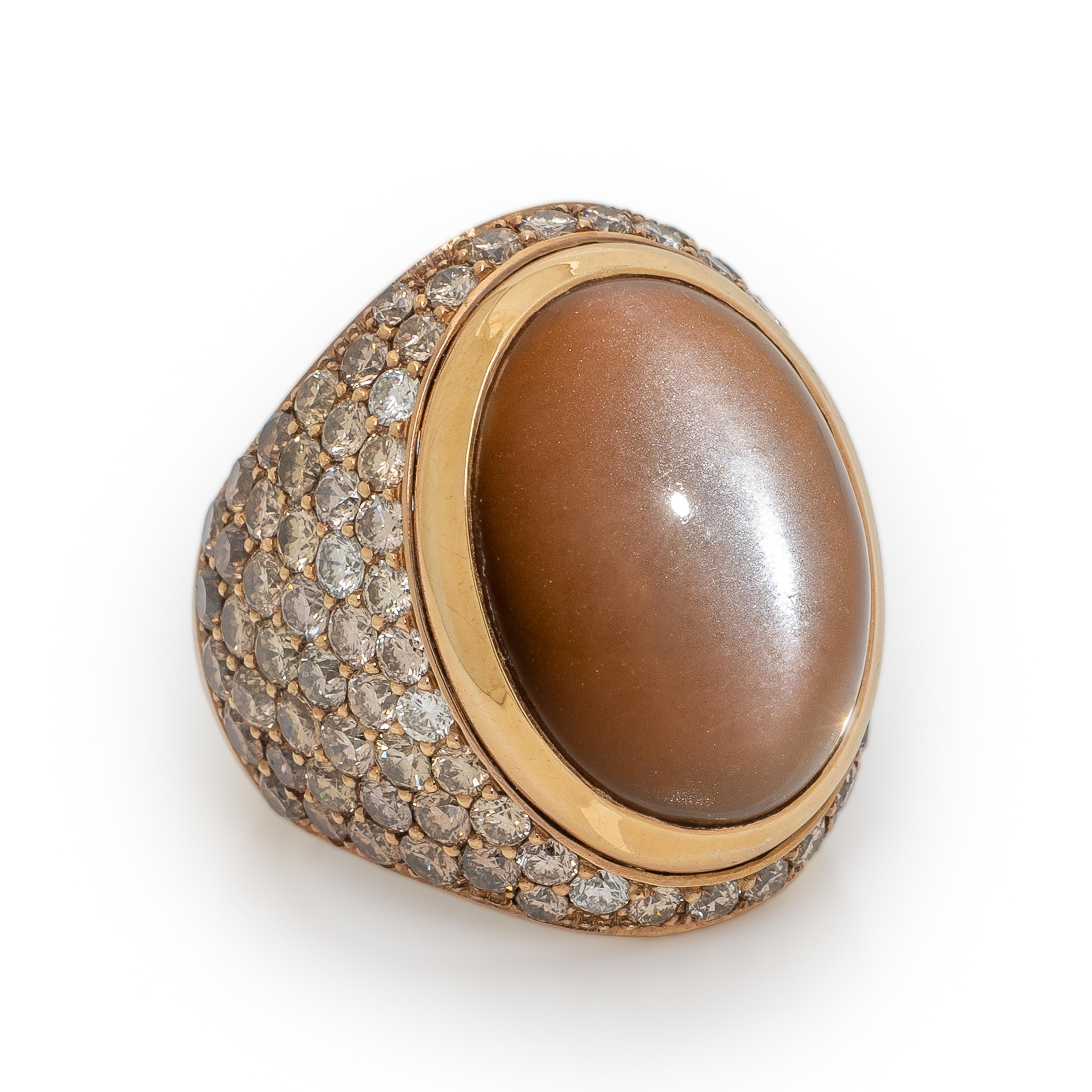 Sillam, Brown Moonstone, Colored Diamond, and Rose Gold Ring