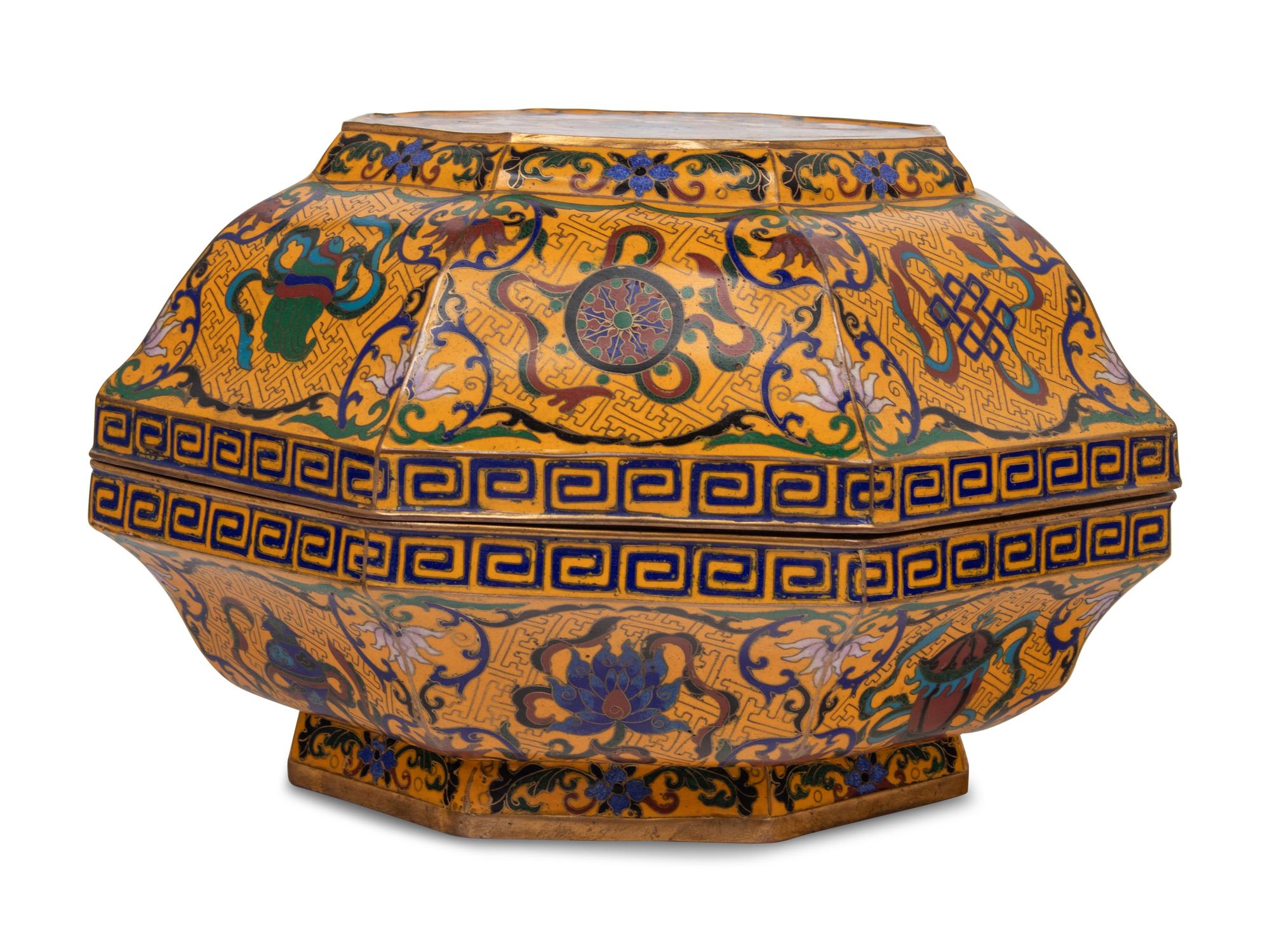 A Large Chinese Cloisonné Octagonal Box