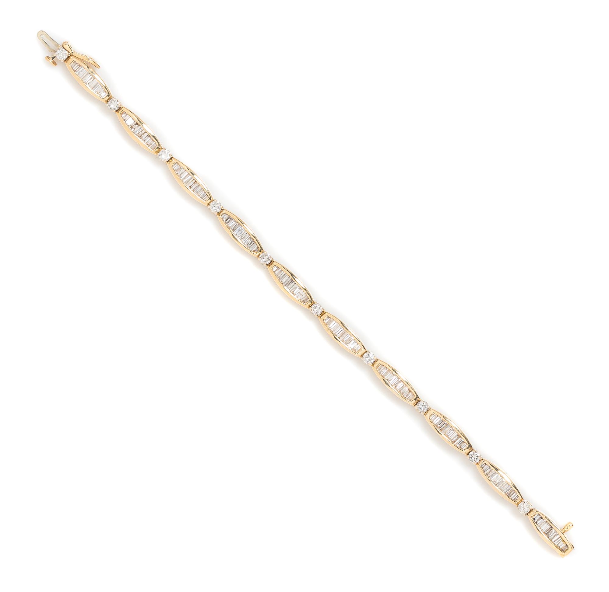 A 14 Karat Yellow Gold and Diamond Line Bracelet, 8.90 dwts.